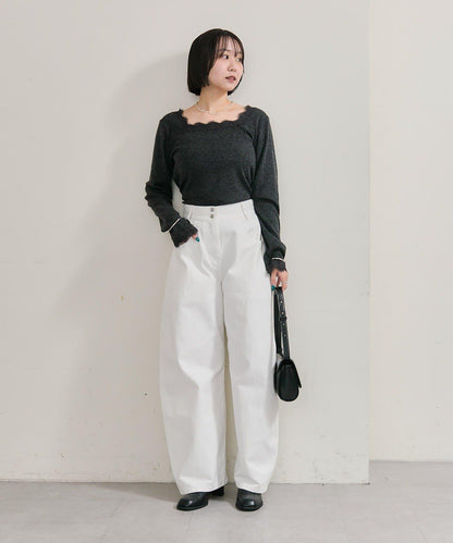 方領蕾絲長袖T恤