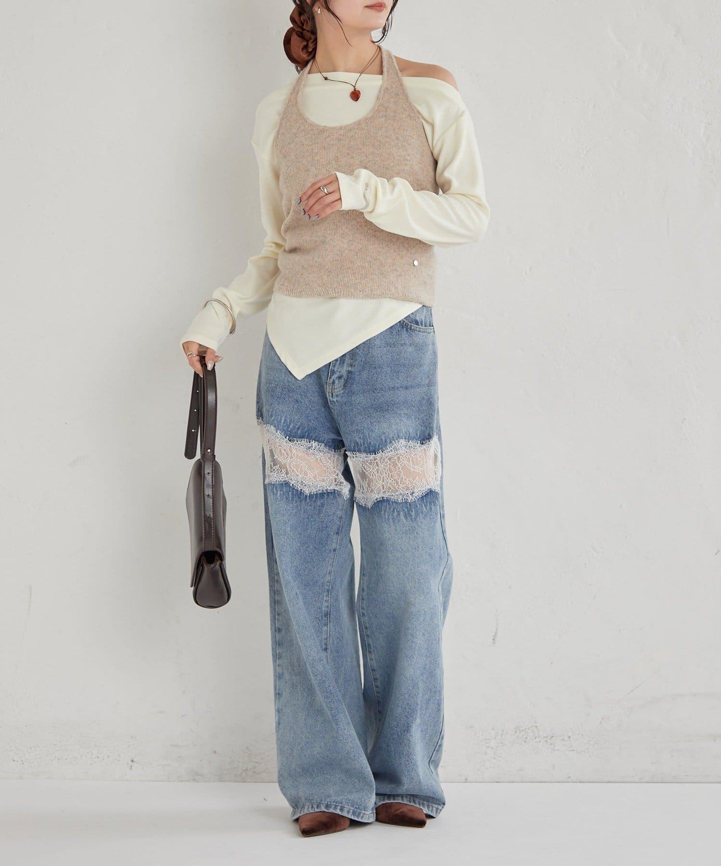 掛脖短款背心套裝長袖T恤