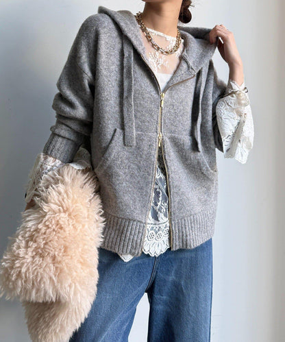 絨毛紗線拉鍊連帽衫