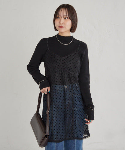 波點網紗吊帶長款上衣