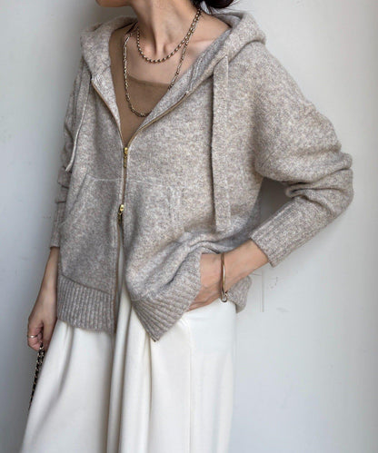 絨毛紗線拉鍊連帽衫