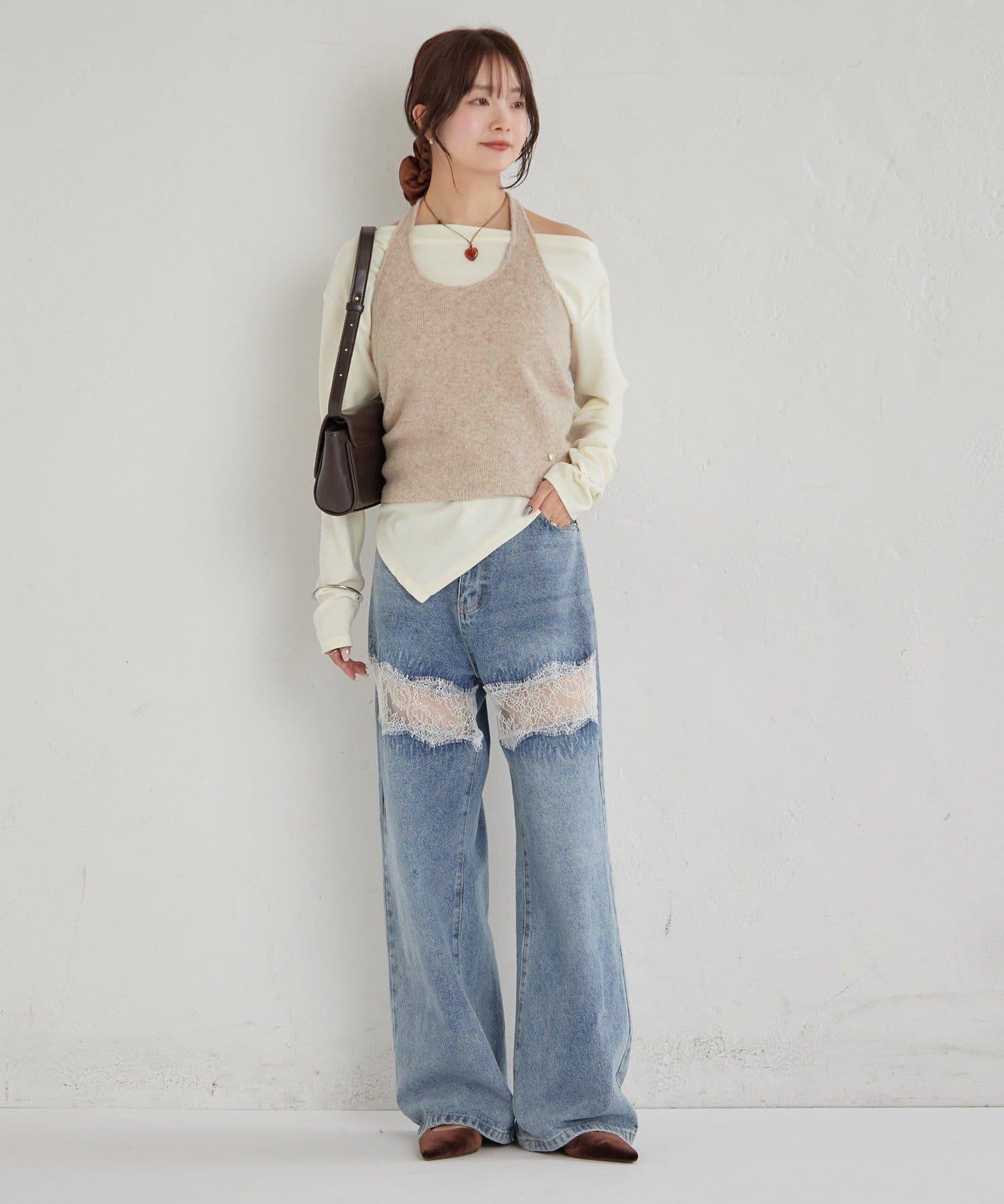 掛脖短款背心套裝長袖T恤