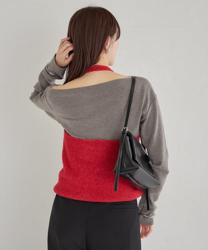 掛脖短款背心套裝長袖T恤