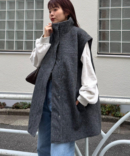 可拆卸毛絨袖立領中長款外套