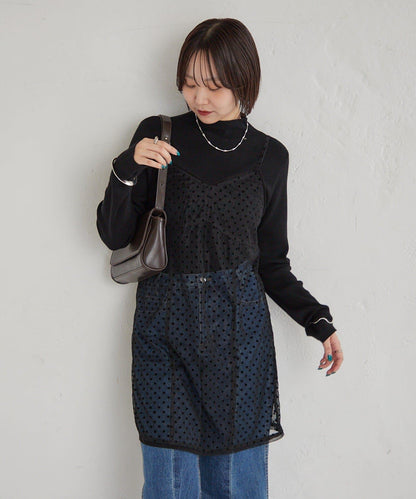 波點網紗吊帶長款上衣