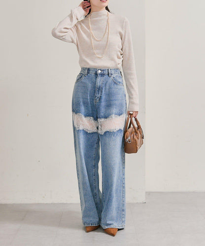 帶飾牌高領針織衫