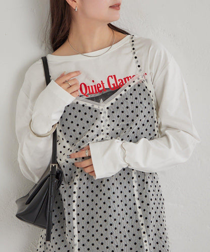 波點網紗吊帶長款上衣