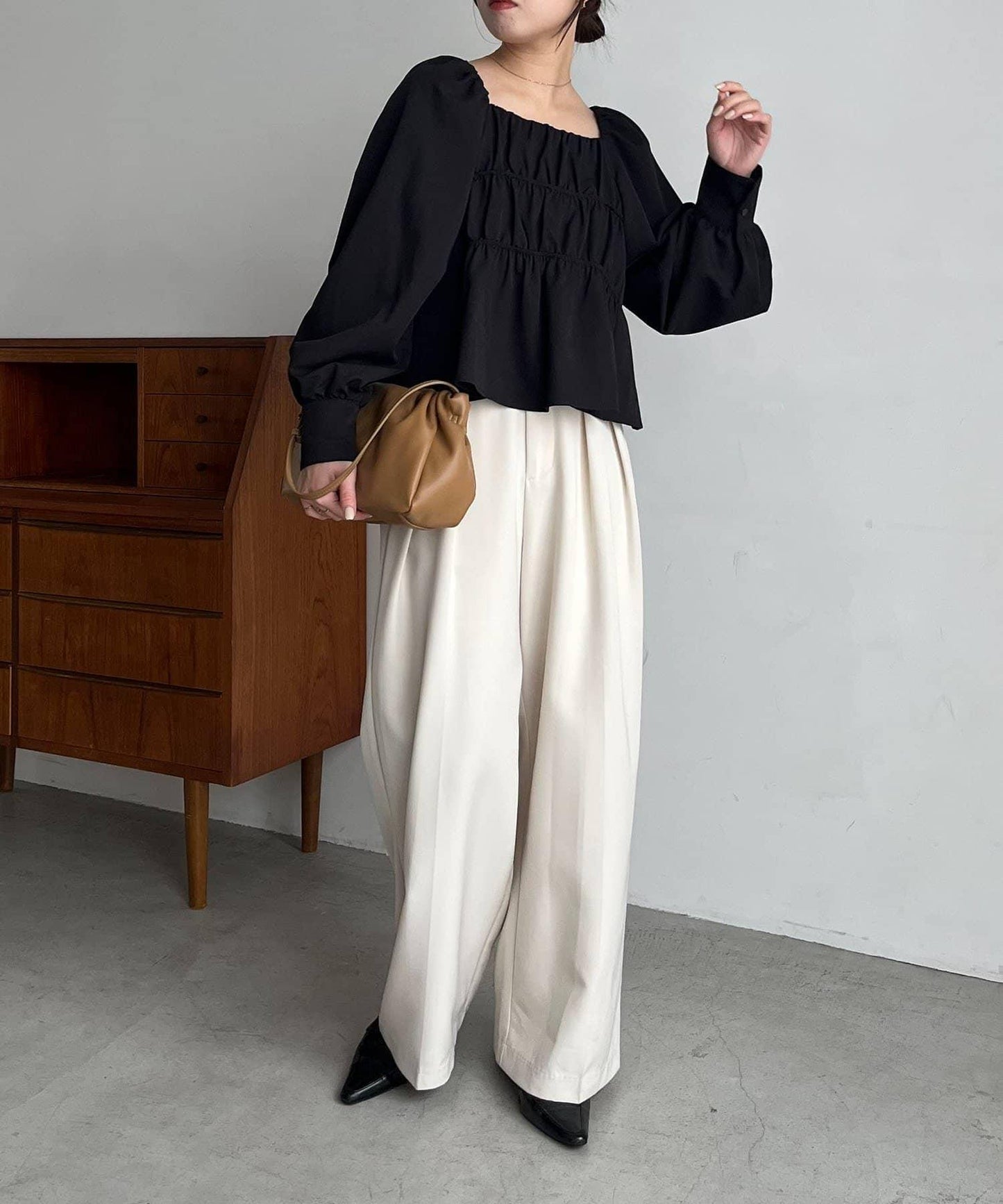 【前後兩穿設計】方領泡泡袖襯衫