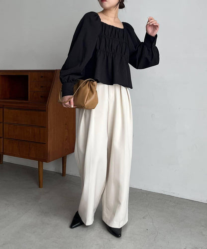 【前後兩穿設計】方領泡泡袖襯衫