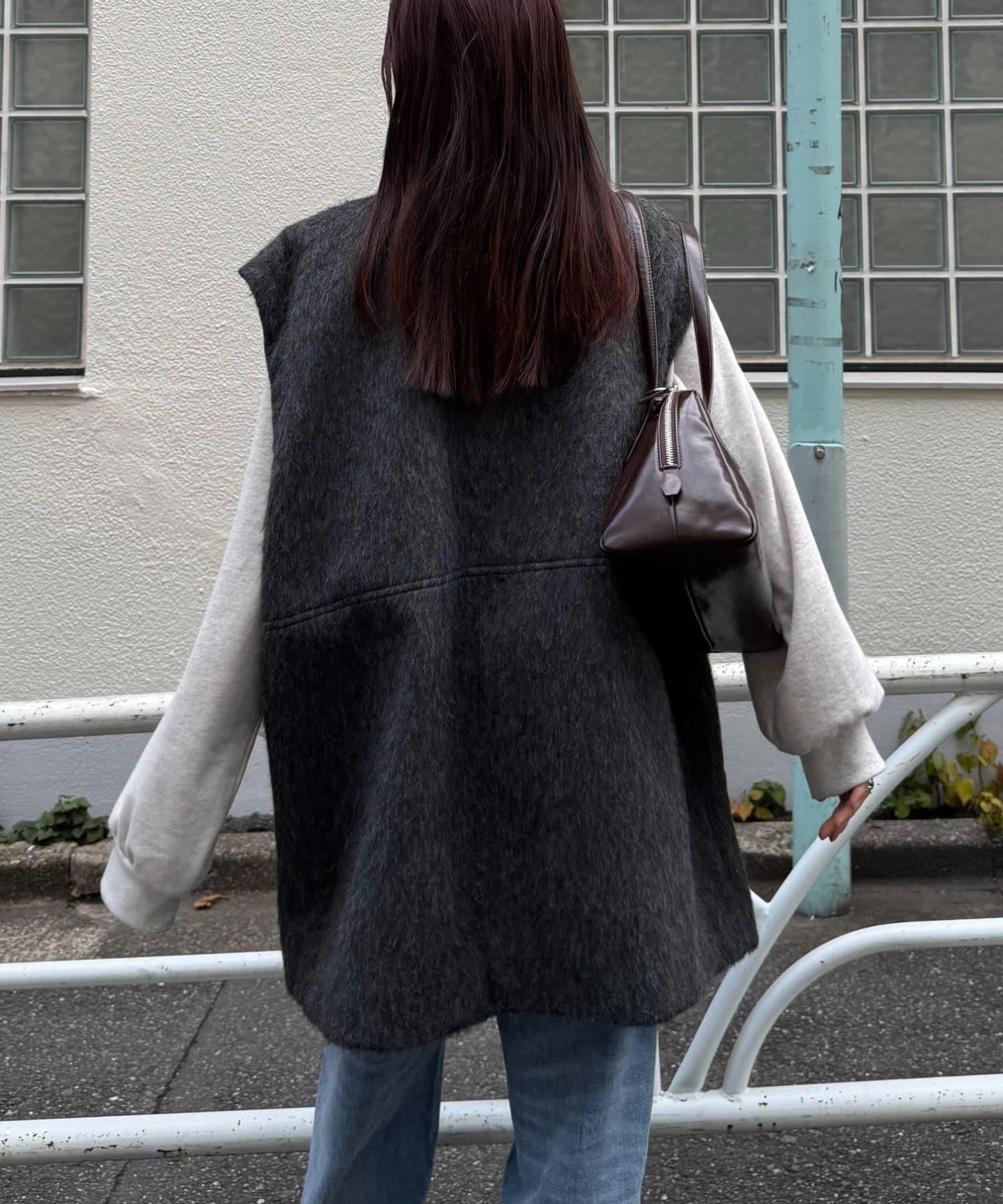 可拆卸毛絨袖立領中長款外套