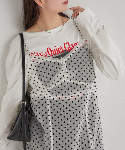 波點網紗吊帶長款上衣