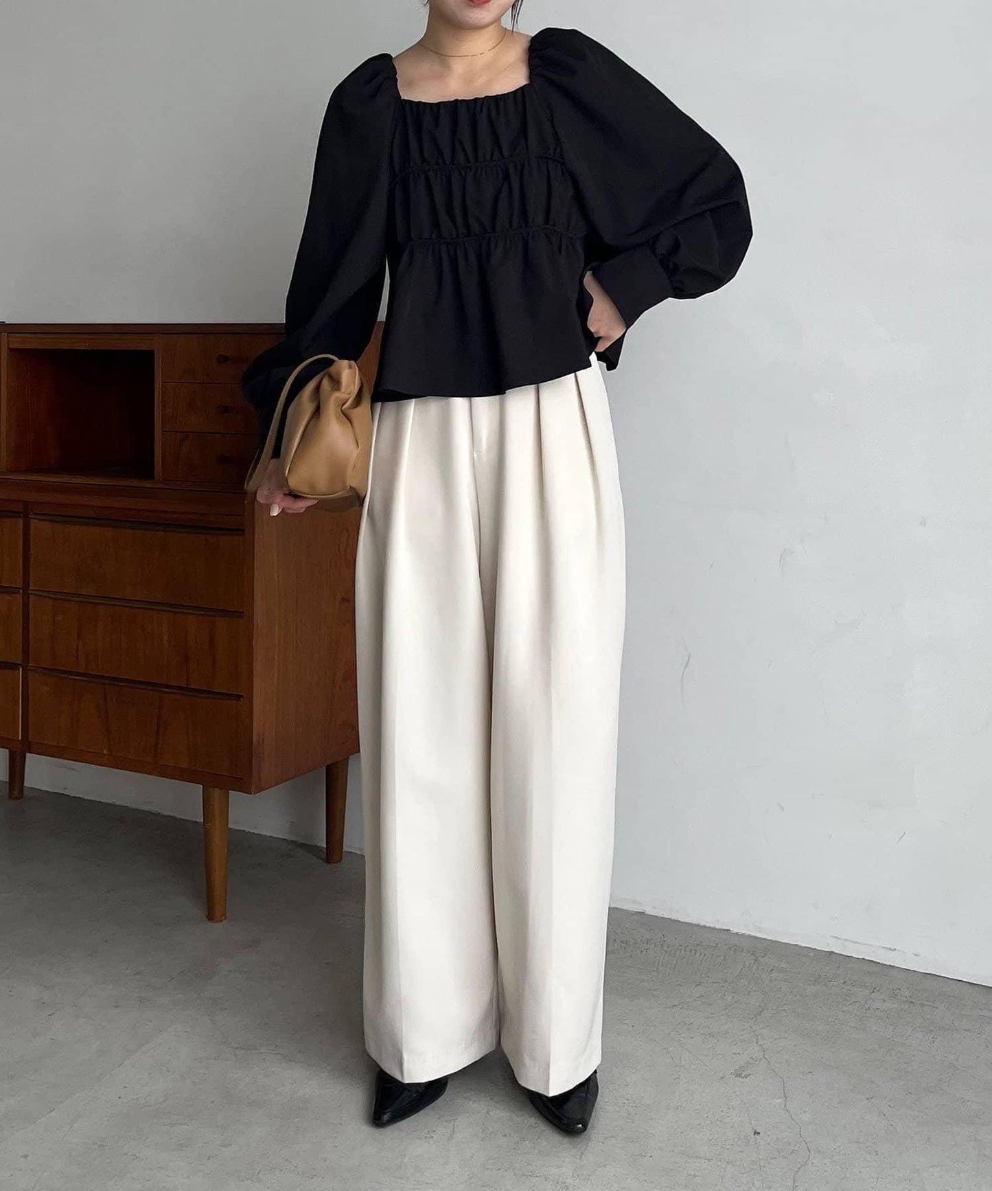 【前後兩穿設計】方領泡泡袖襯衫