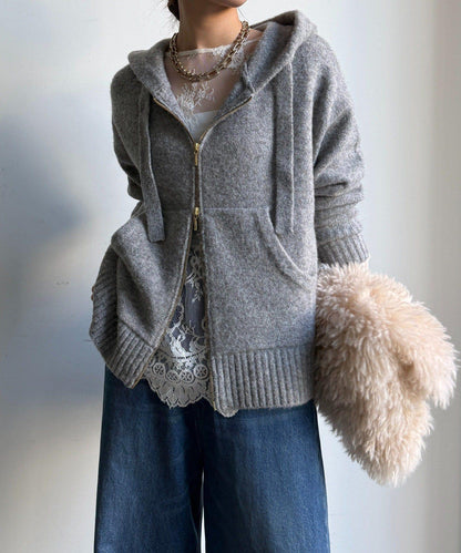 絨毛紗線拉鍊連帽衫