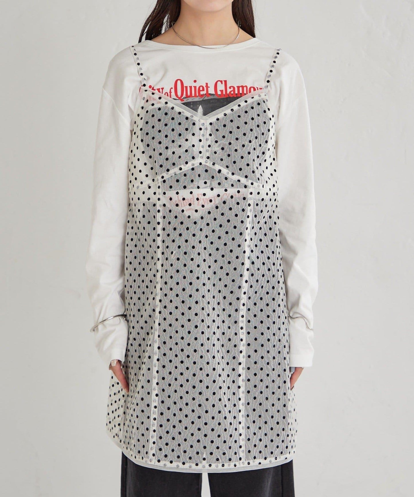 波點網紗吊帶長款上衣