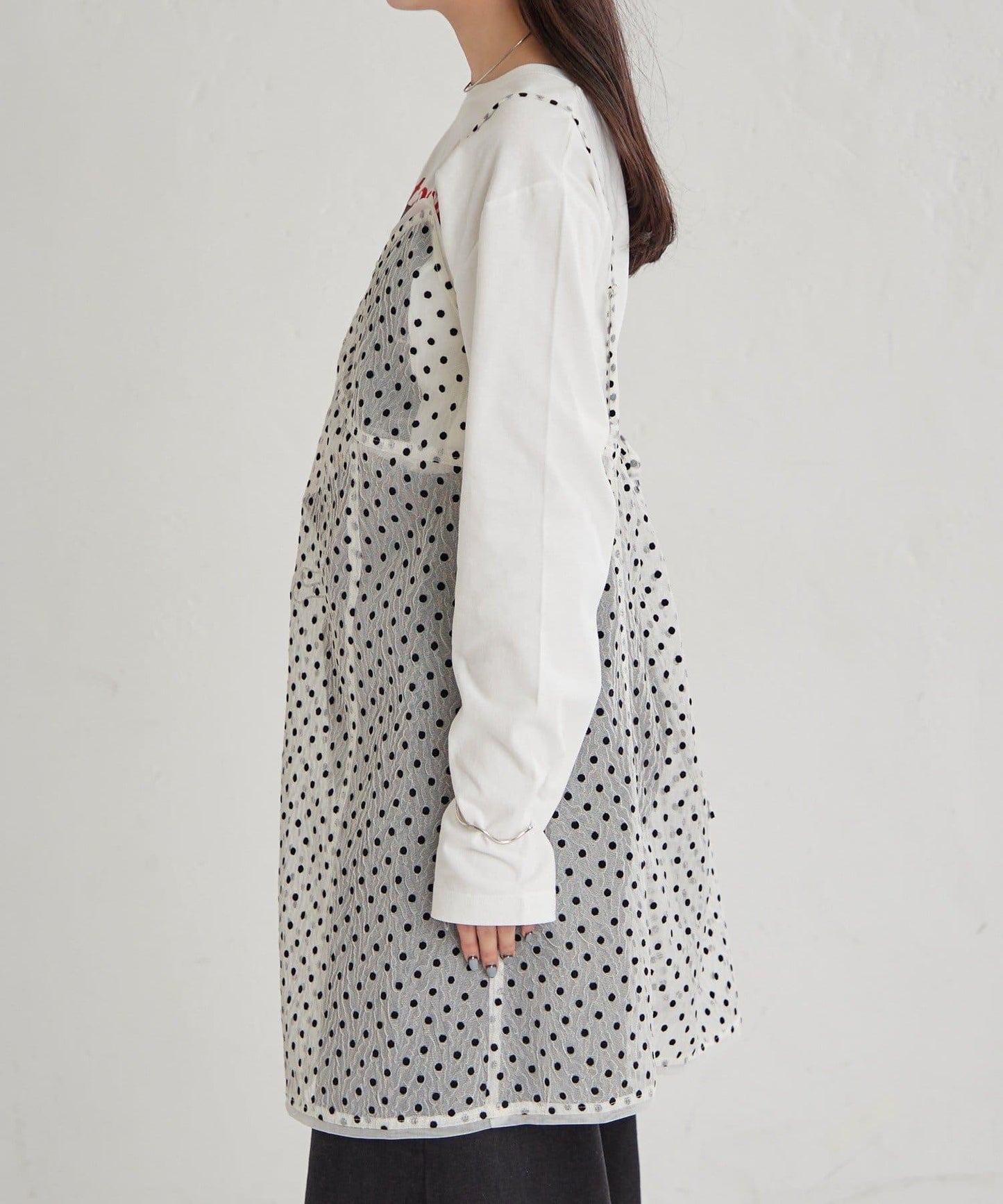 波點網紗吊帶長款上衣