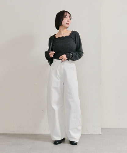 方領蕾絲長袖T恤