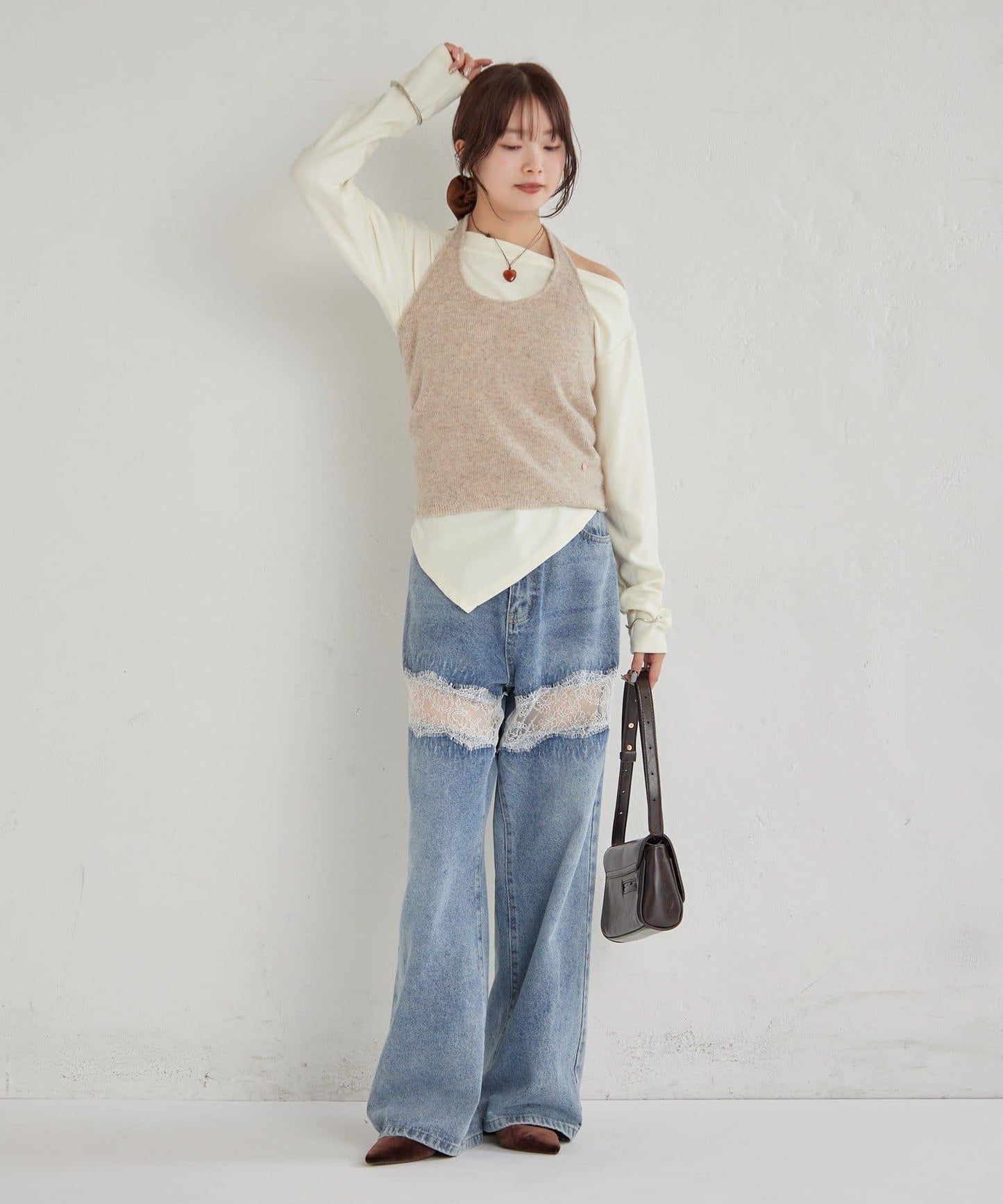 掛脖短款背心套裝長袖T恤