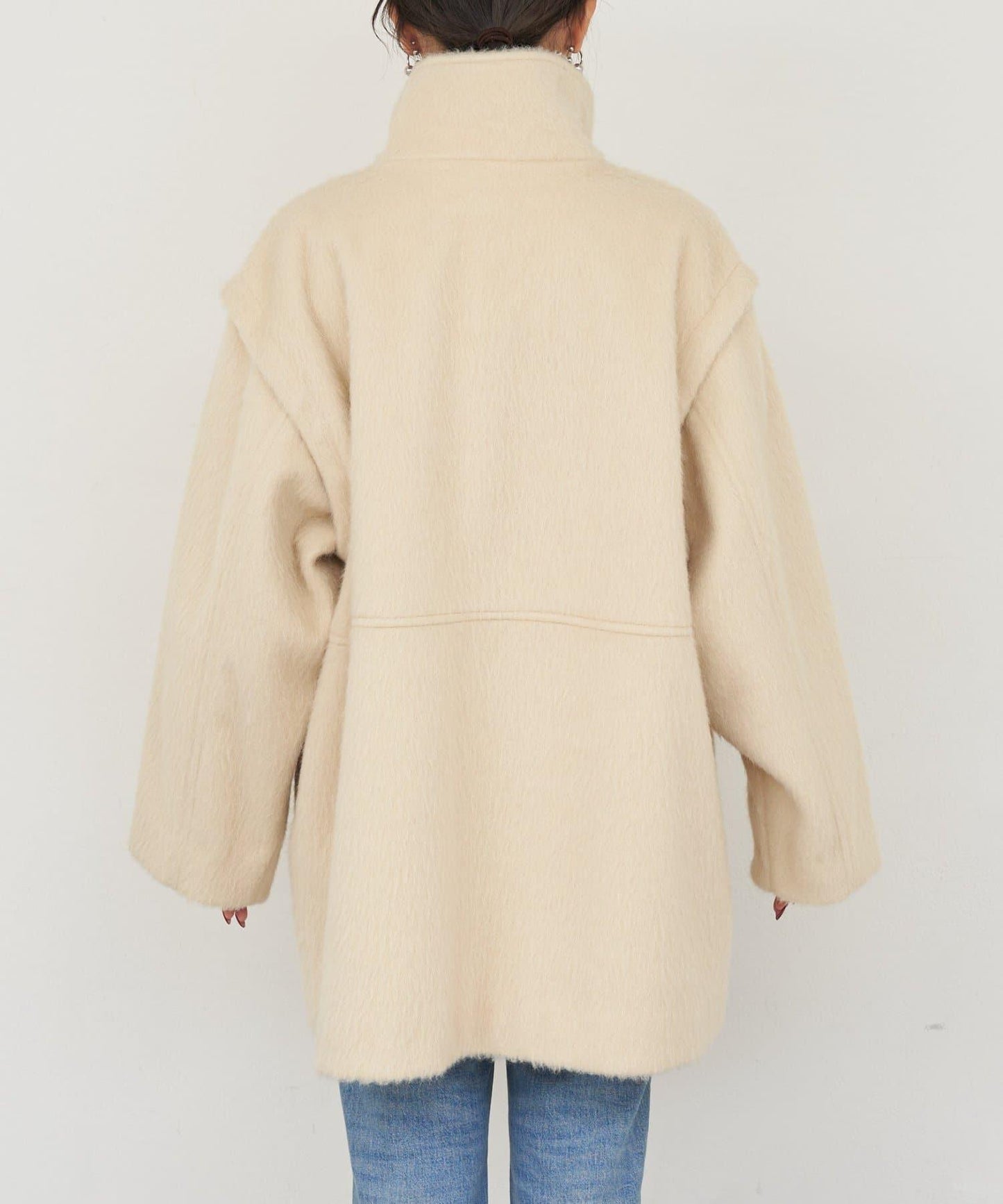 可拆卸毛絨袖立領中長款外套