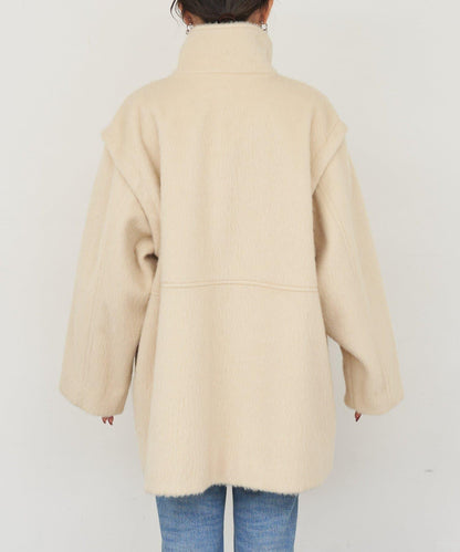 可拆卸毛絨袖立領中長款外套