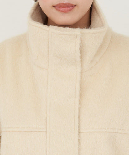 可拆卸毛絨袖立領中長款外套