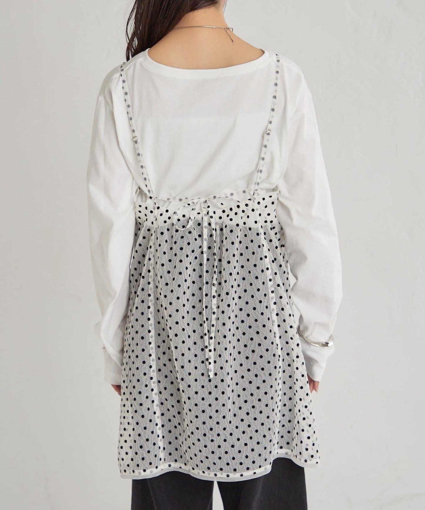 波點網紗吊帶長款上衣