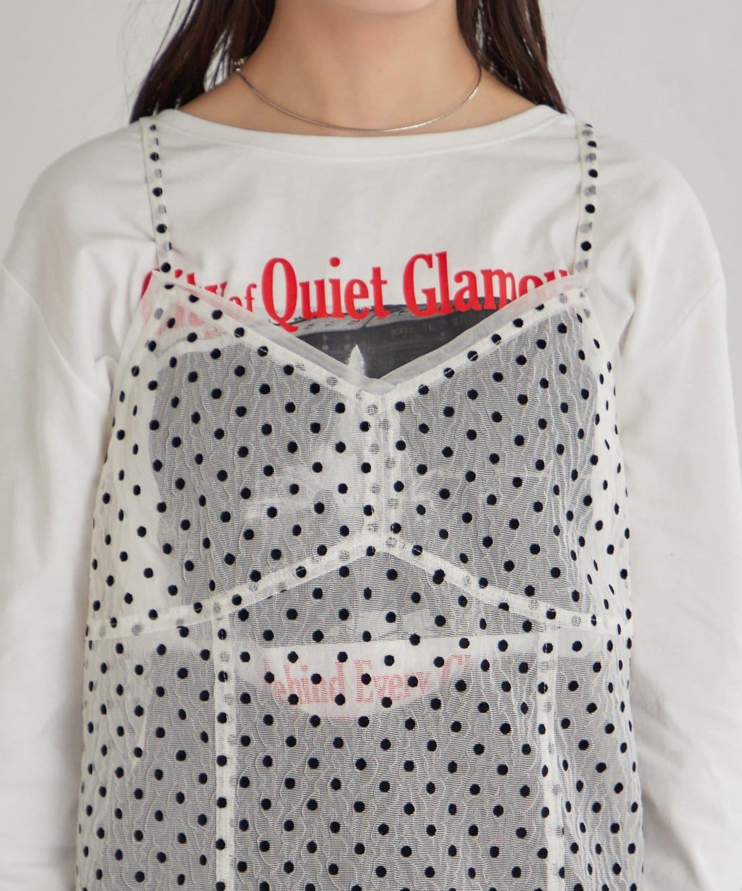 波點網紗吊帶長款上衣