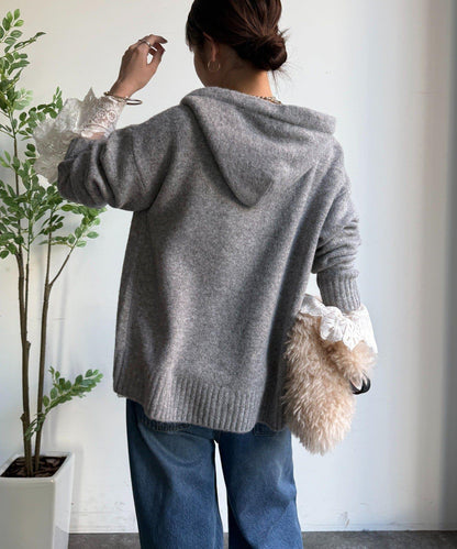 絨毛紗線拉鍊連帽衫