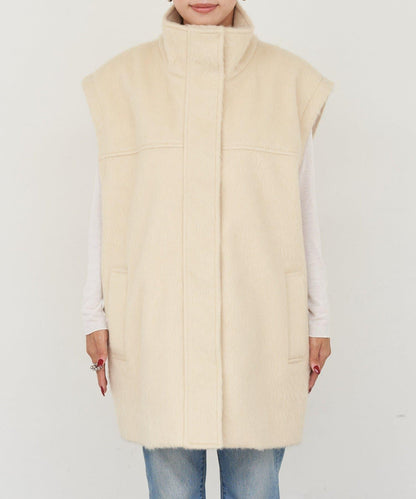 可拆卸毛絨袖立領中長款外套