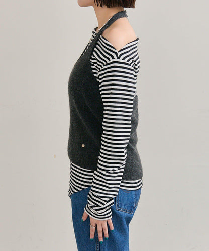 掛脖短款背心套裝長袖T恤