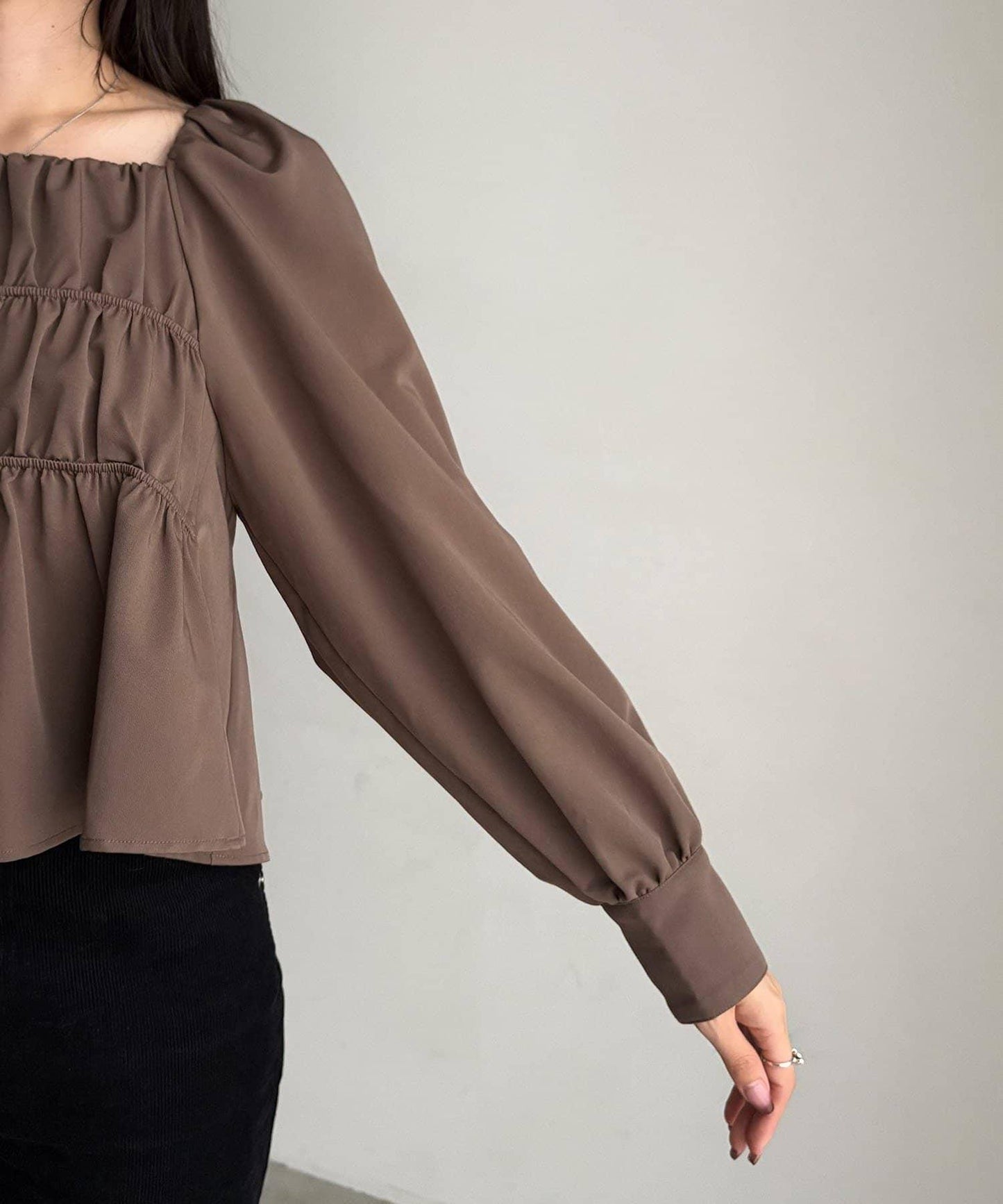 【前後兩穿設計】方領泡泡袖襯衫