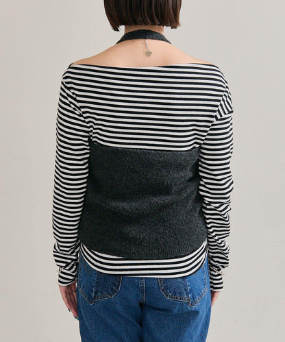 掛脖短款背心套裝長袖T恤