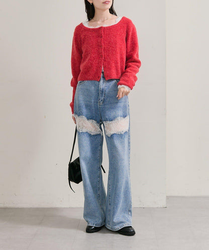 方領蕾絲長袖T恤