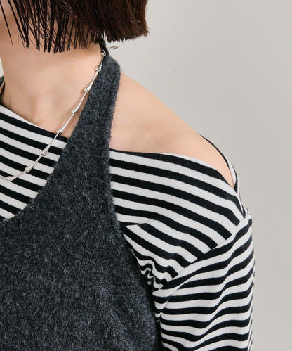 掛脖短款背心套裝長袖T恤