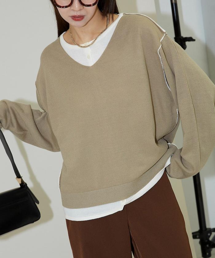 拼接配色針織套頭衫