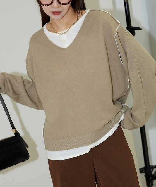 拼接配色針織套頭衫