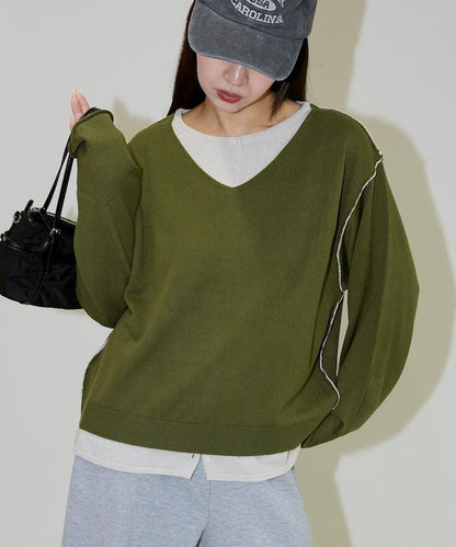 拼接配色針織套頭衫