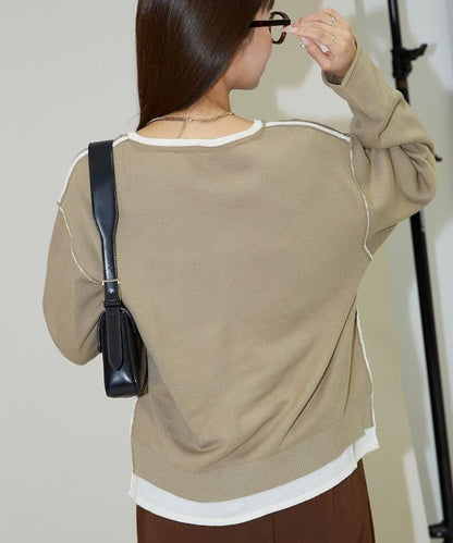 拼接配色針織套頭衫