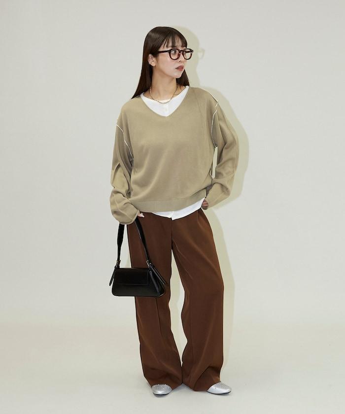 拼接配色針織套頭衫