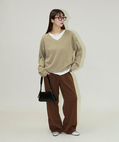 拼接配色針織套頭衫