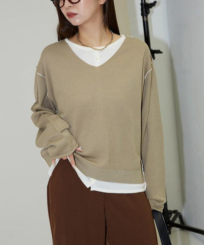 拼接配色針織套頭衫
