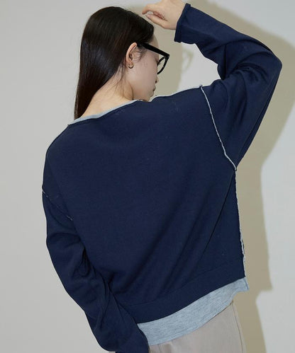 拼接配色針織套頭衫