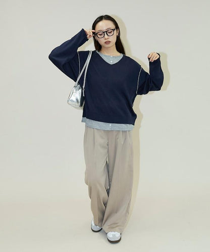 拼接配色針織套頭衫