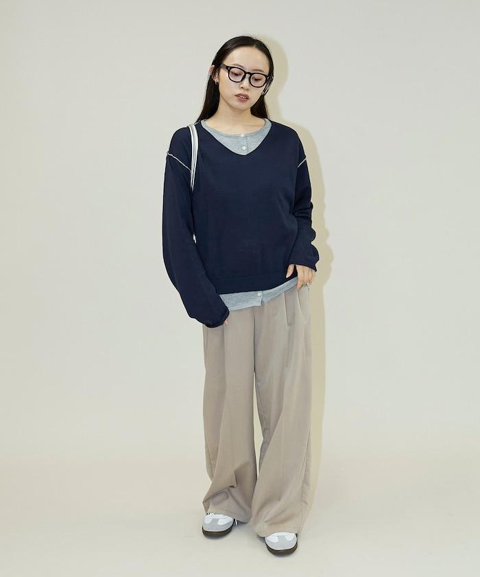 拼接配色針織套頭衫