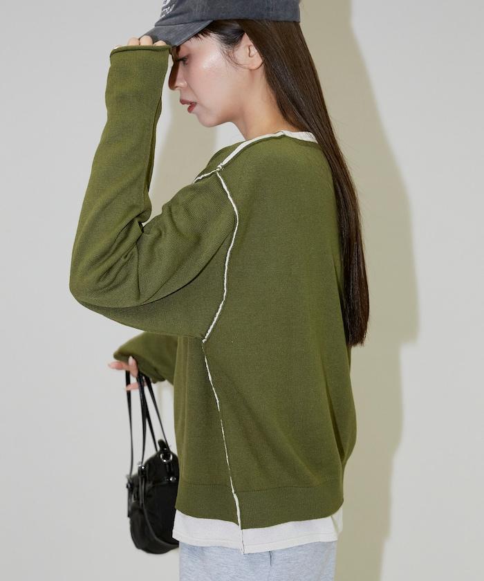 拼接配色針織套頭衫