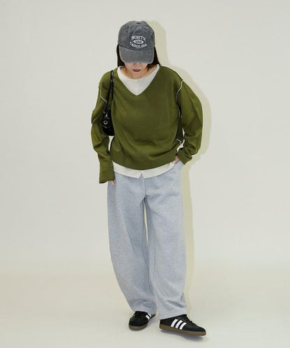 拼接配色針織套頭衫