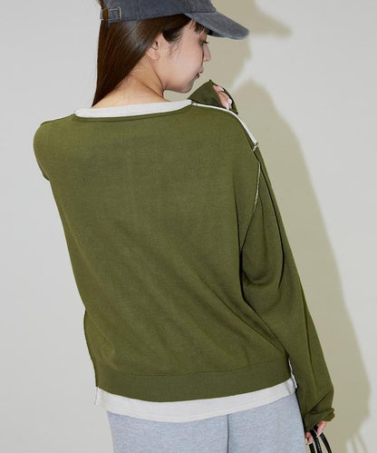 拼接配色針織套頭衫