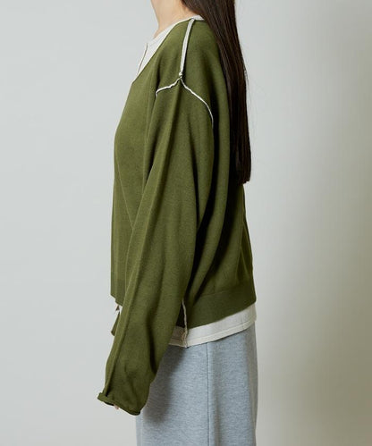 拼接配色針織套頭衫