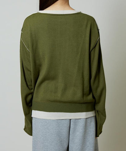 拼接配色針織套頭衫