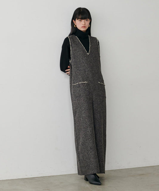 流蘇花呢揹帶褲