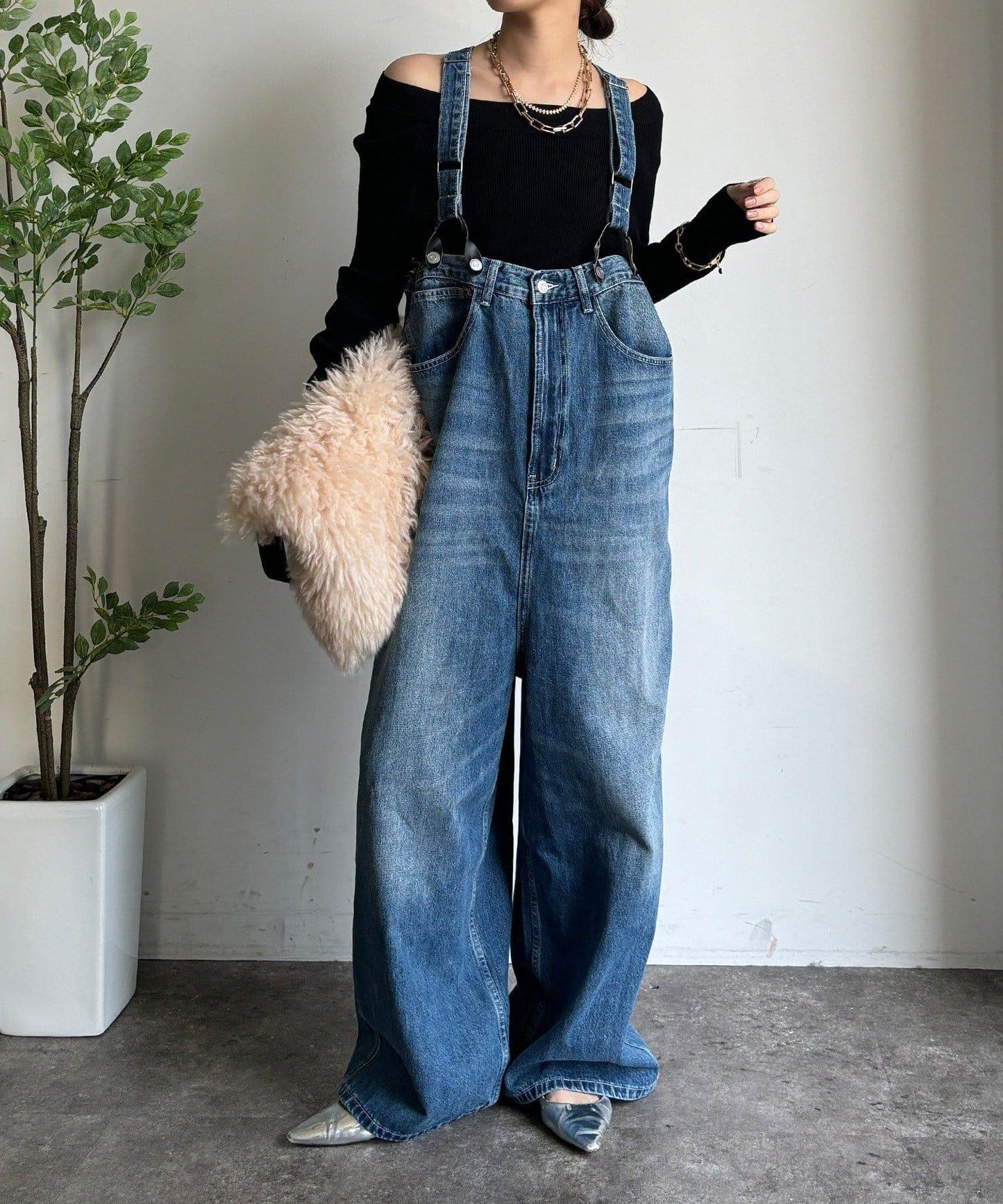 帶吊帶牛仔連體褲